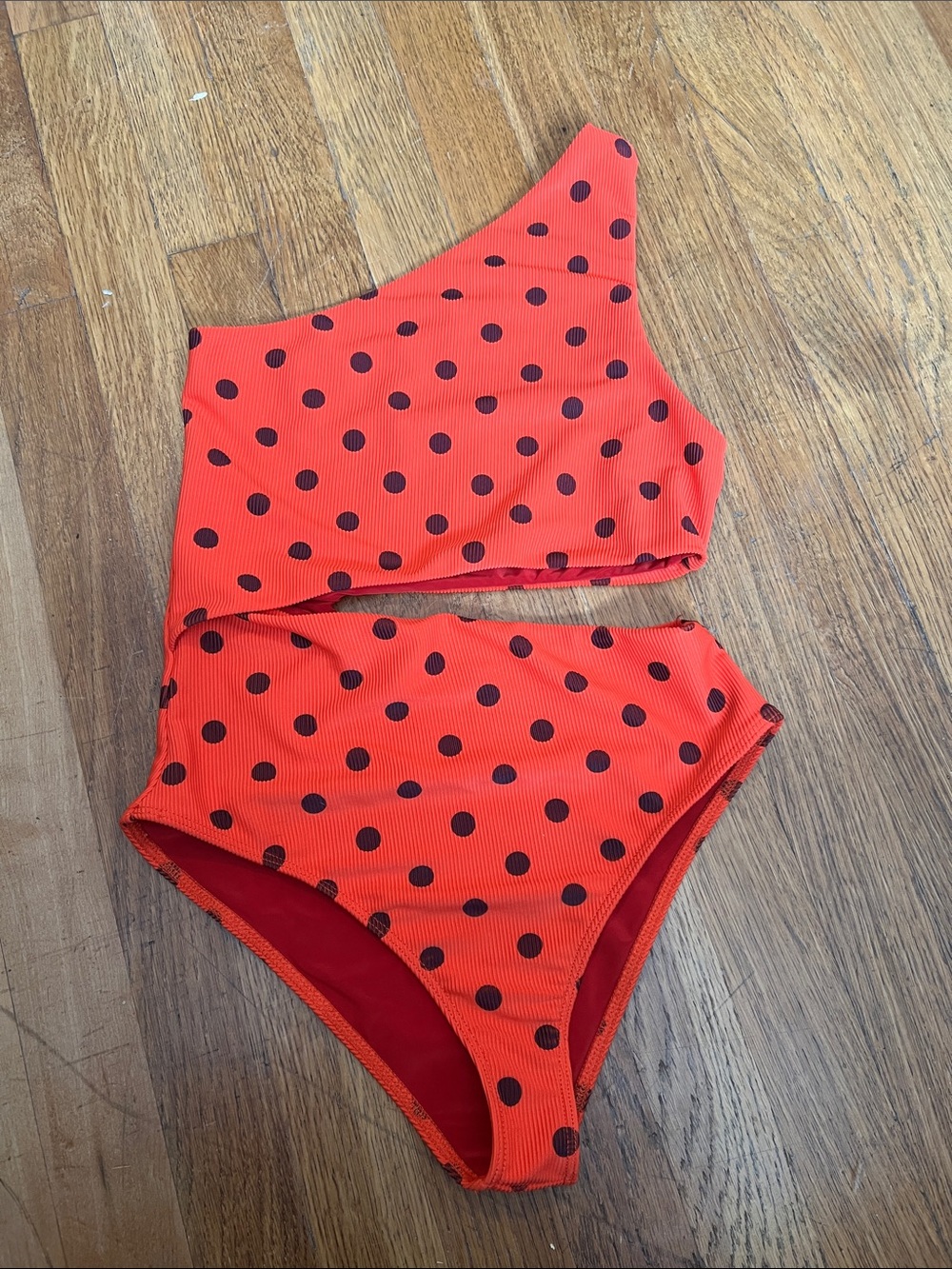 Beach Riot Red Polka Dot One-Shoulder One-Piece